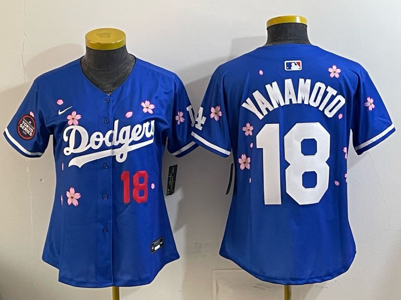 Women Nike 2026 Los Angeles Dodgers #18 Yamamoto Blue Sakura Edition Game MLB Jersey 09